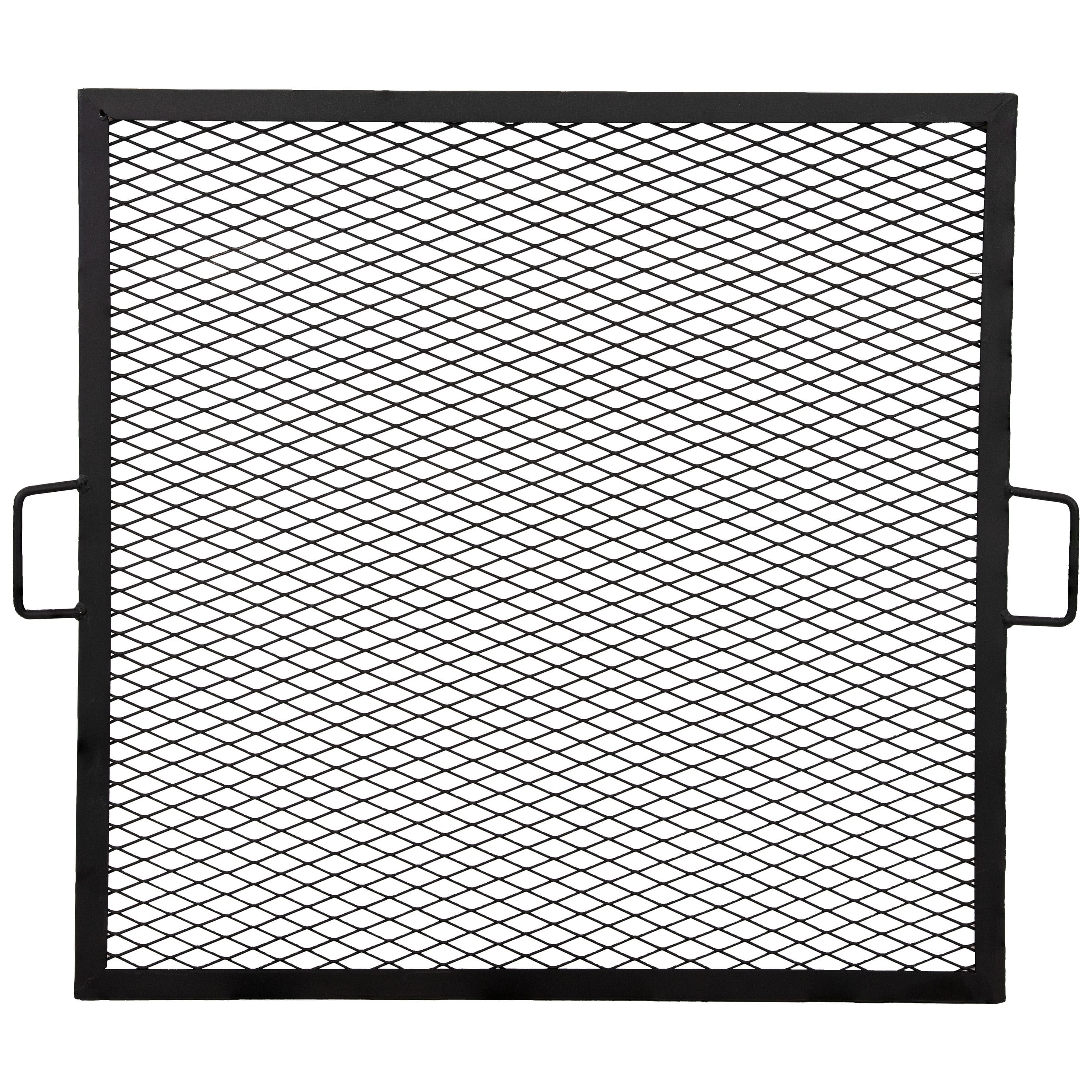 Sunnydaze - 40 in Square Steel X-Marks Fire Pit Cooking Grill with Handles - Black