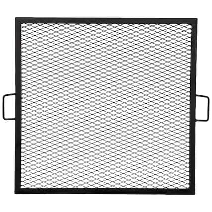 Front. Sunnydaze - 40 in Square Steel X-Marks Fire Pit Cooking Grill with Handles - Black.