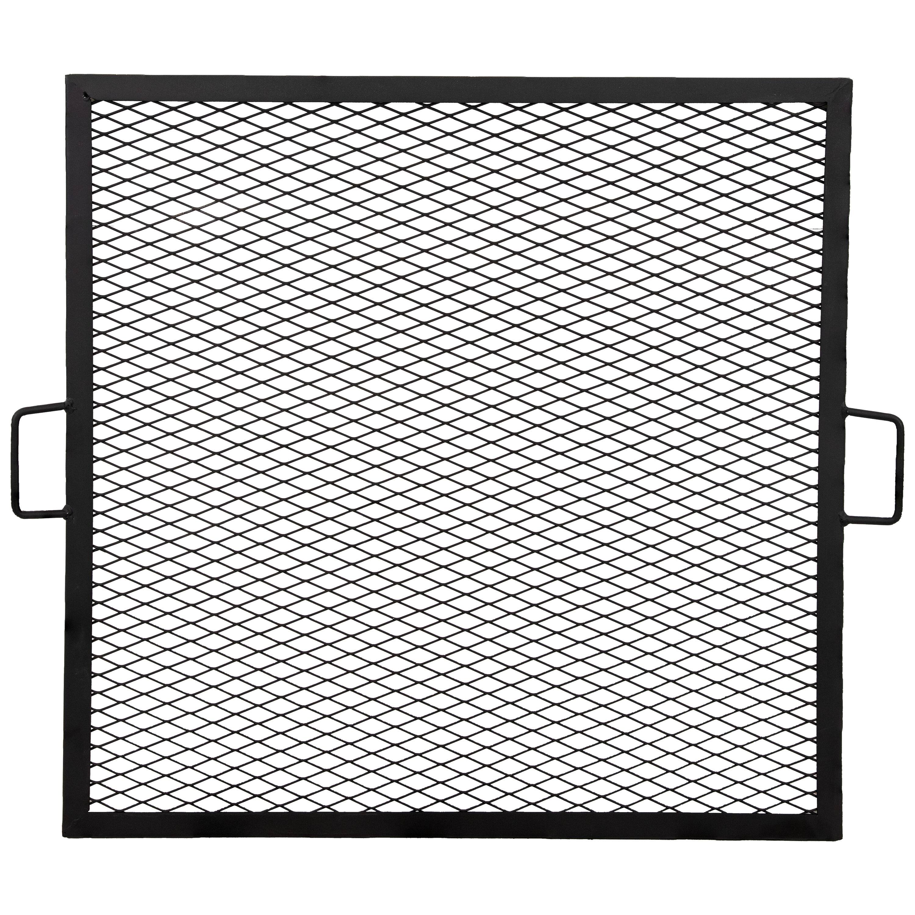 Front. Sunnydaze - 40 in Square Steel X-Marks Fire Pit Cooking Grill with Handles - Black.