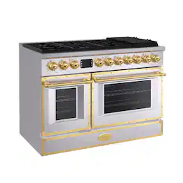 Akicon - 6.7 Cu.ft Freestanding Gas Rapid Convection Range with 8 Sealed Burners and Cast Iron Grates in Brush Stainless - Brush Stainless