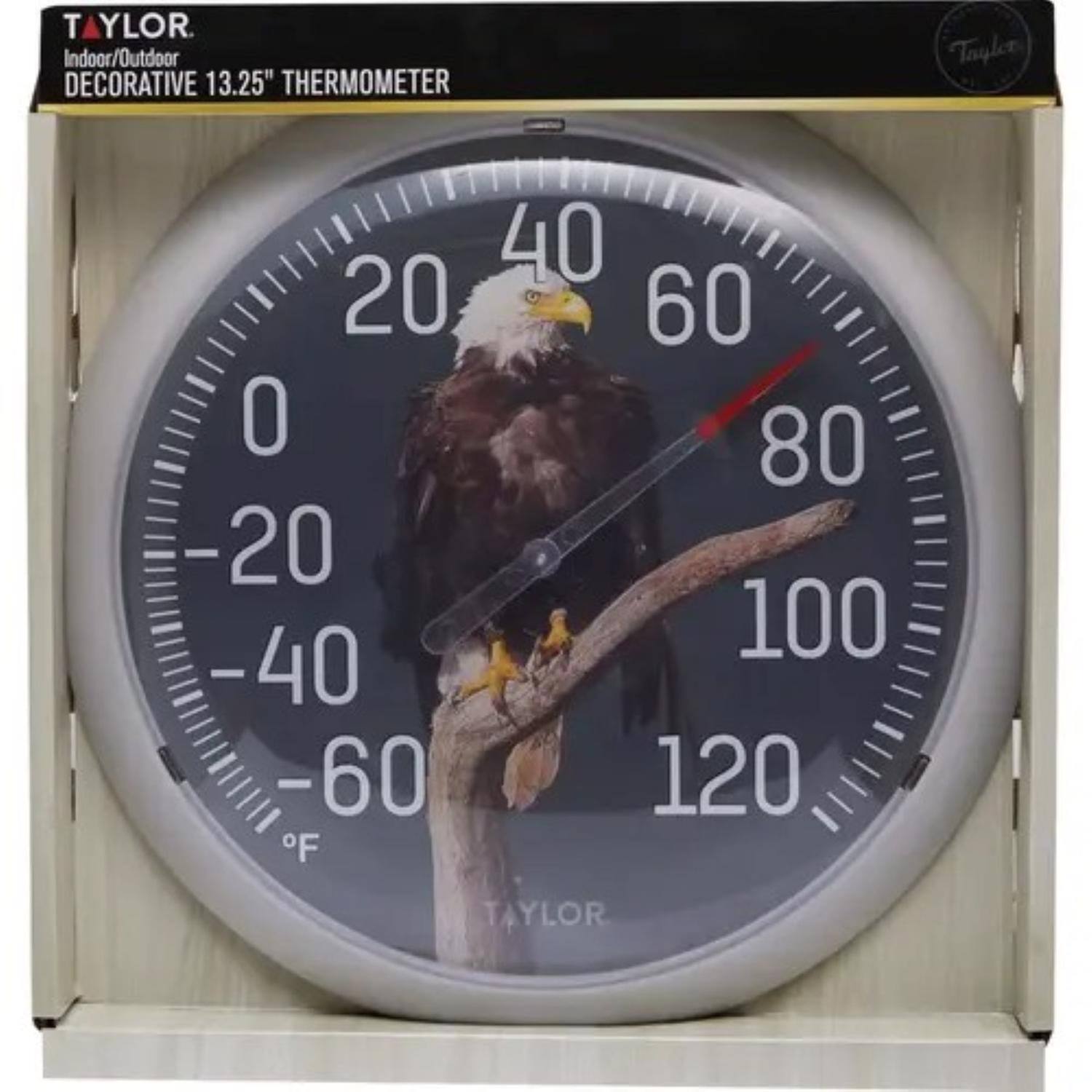 TAYLOR  
Indoor/Outdoor  
DECORATIVE 13.25" THERMOMETER  

-40 -60 -20 0 20 40 60 80 100 120  
°F  

TAYLOR