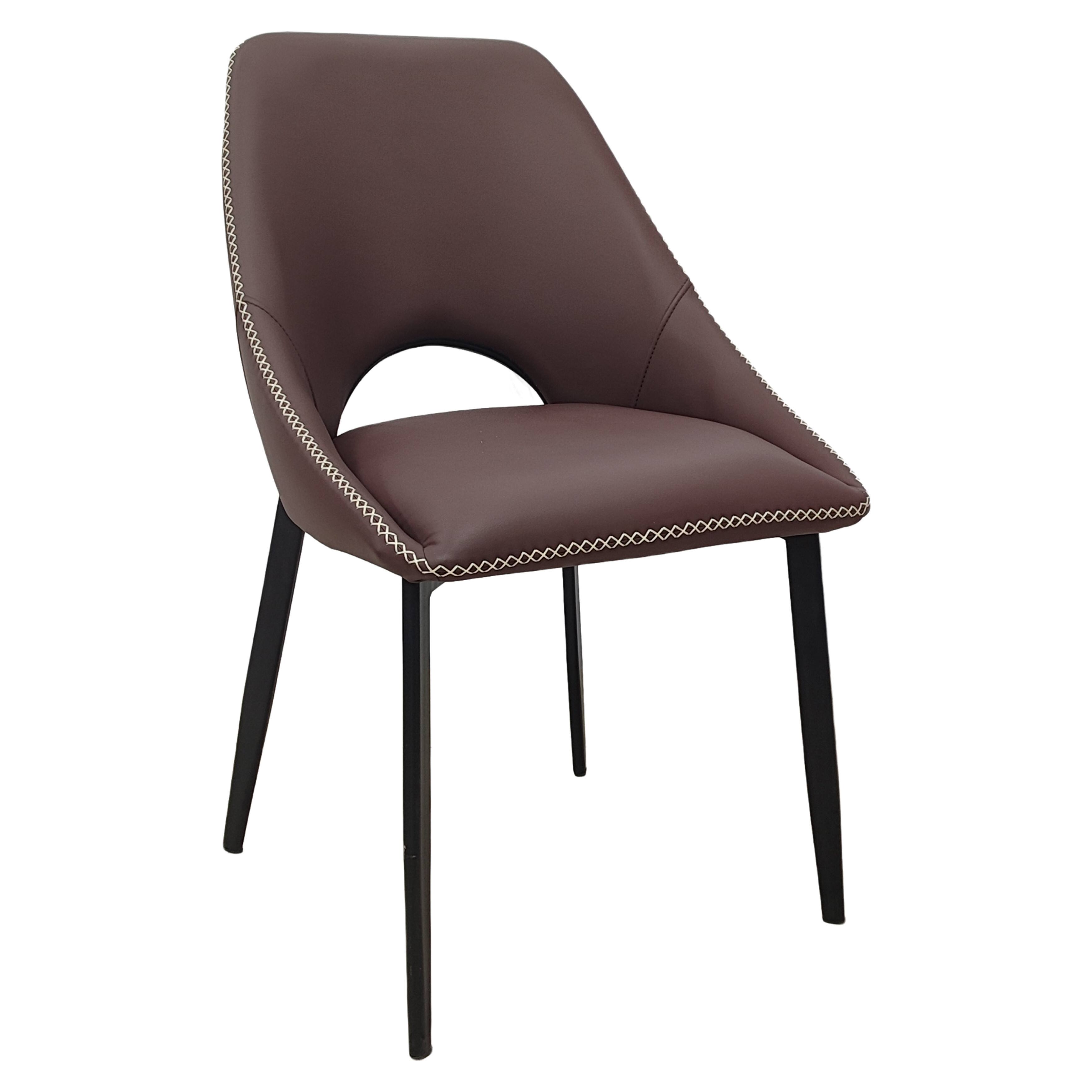 Front. LeisureMod - Amalfi Modern Upholstered Fabric Dining Chair, Curved Open Back Accent Side Kitchen Chair with Metal Legs - Plum Purple.