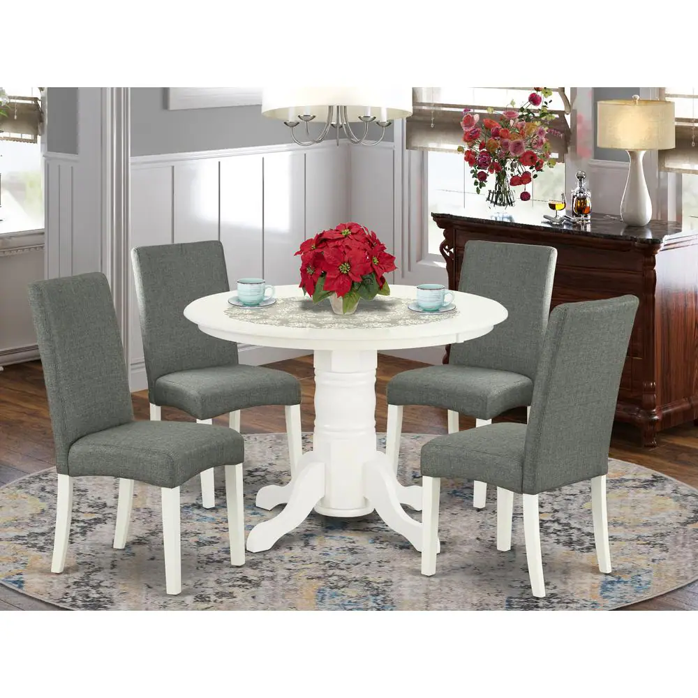 Left. East West Furniture - Dining Room Set Linen White - Brown.
