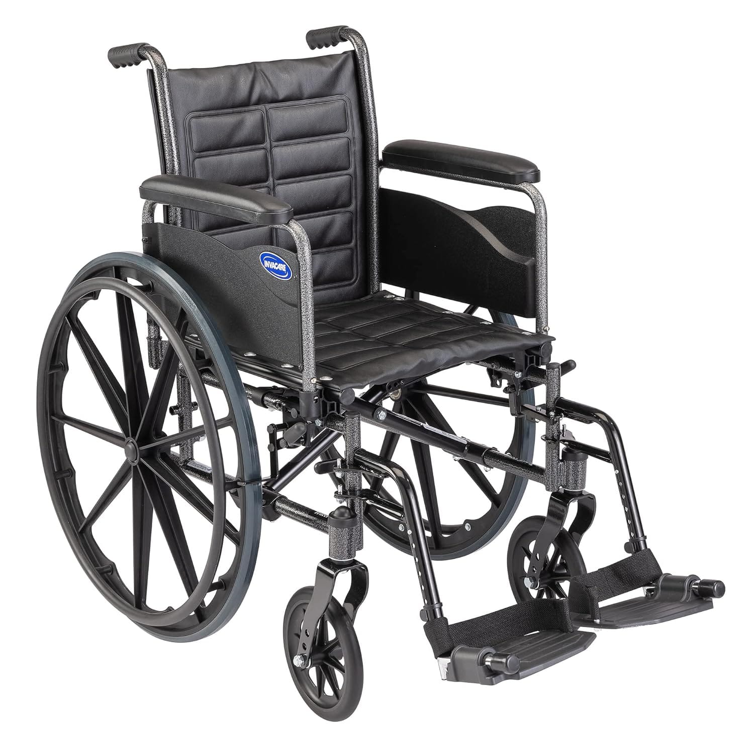 Invacare - Tracer (EX2) Wheelchair with Full Length Arms & Hemi Footrests with Heel Loops (20" Seat) - Black