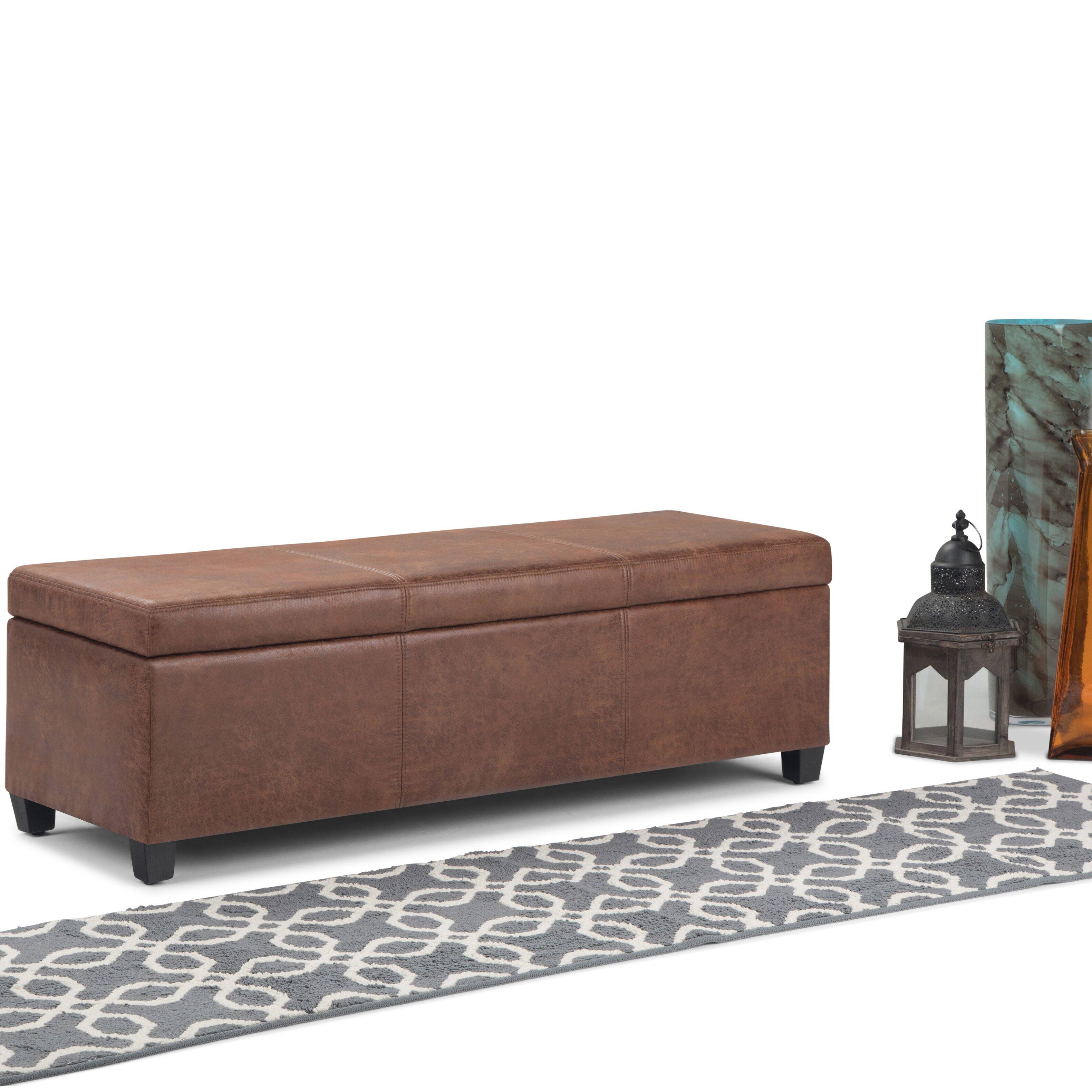 Alt View 11. Simpli Home - Avalon 48 inch Wide Contemporary Rectangle Storage Ottoman Bench - Distressed Umber Brown.