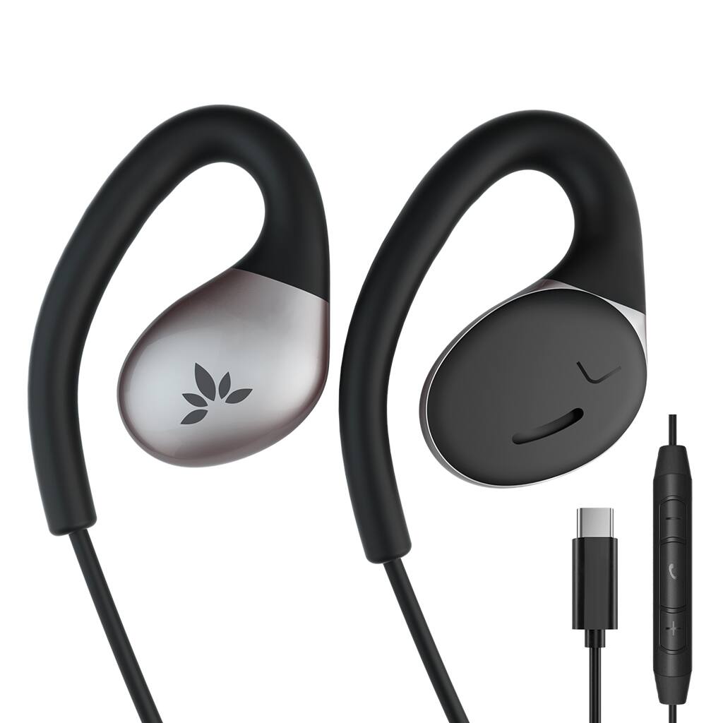 Front. Avantree - Resolve C191 (Small-Medium) – USB-C Wired Open-Ear Earbuds w/Mic & Over-Ear Hook.