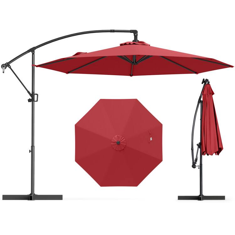 Alt View 5. Mondawe - 10 FT Offset Hanging Umbrella with Base Infinite Tilt 360 Rotation - Wine.