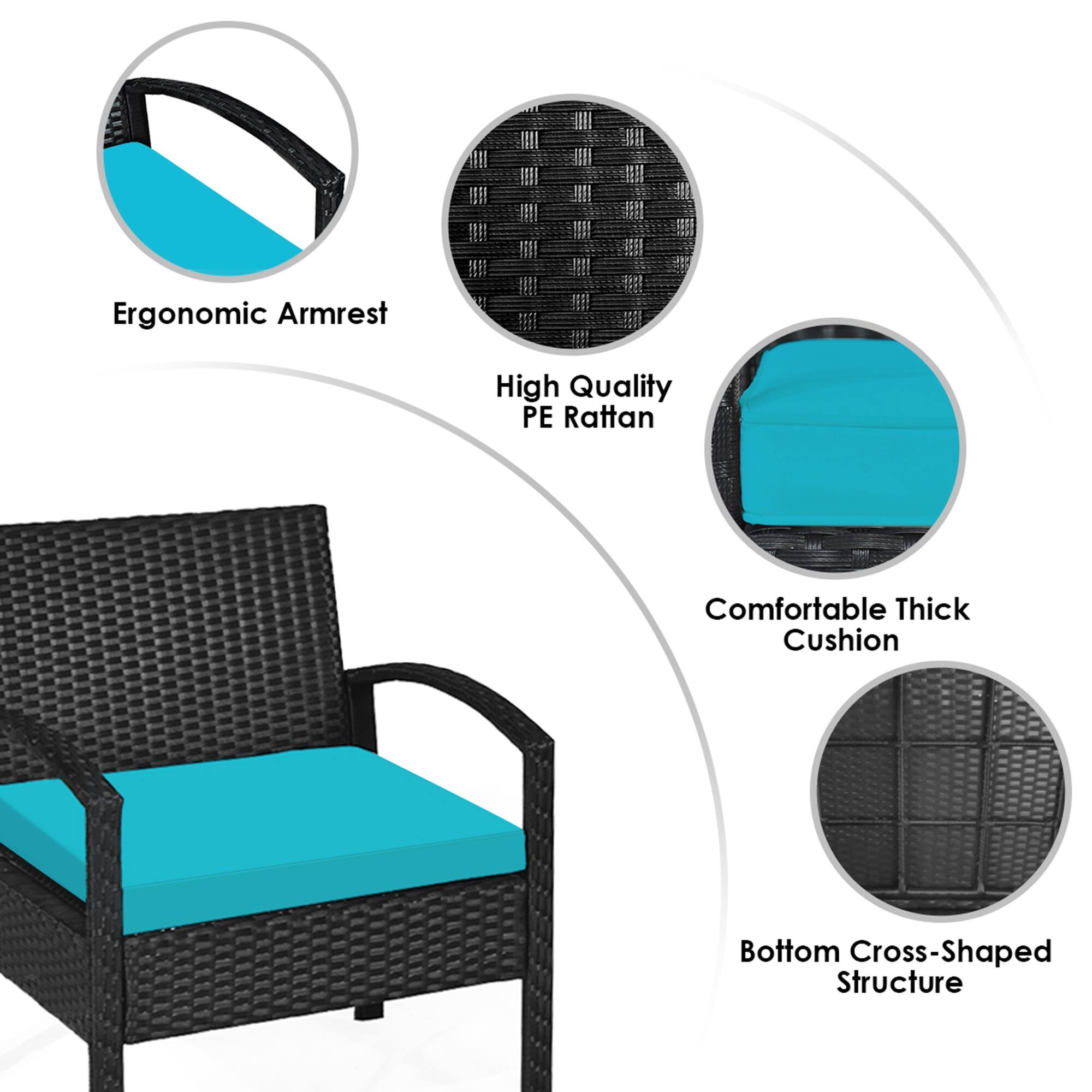 - Ergonomic Armrest
- High Quality PE Rattan
- Comfortable Thick Cushion
- Bottom Cross-Shaped Structure