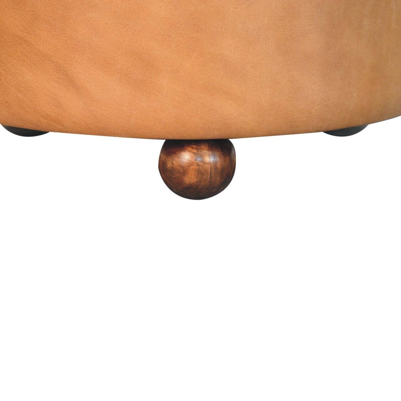 Alt View 5. Artisan Furniture - Artisan Furniture Solid Wood Brown Buffalo hide leather Round Ottoman, Upholstered, Brown Color - Brown.