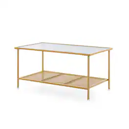 SlickBlue - 2-Tier Center Table with Shelf and Tempered Glass Top, Modern Tea Table Design - Golden