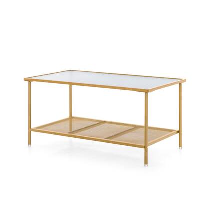Front. SlickBlue - 2-Tier Center Table with Shelf and Tempered Glass Top, Modern Tea Table Design - Golden.