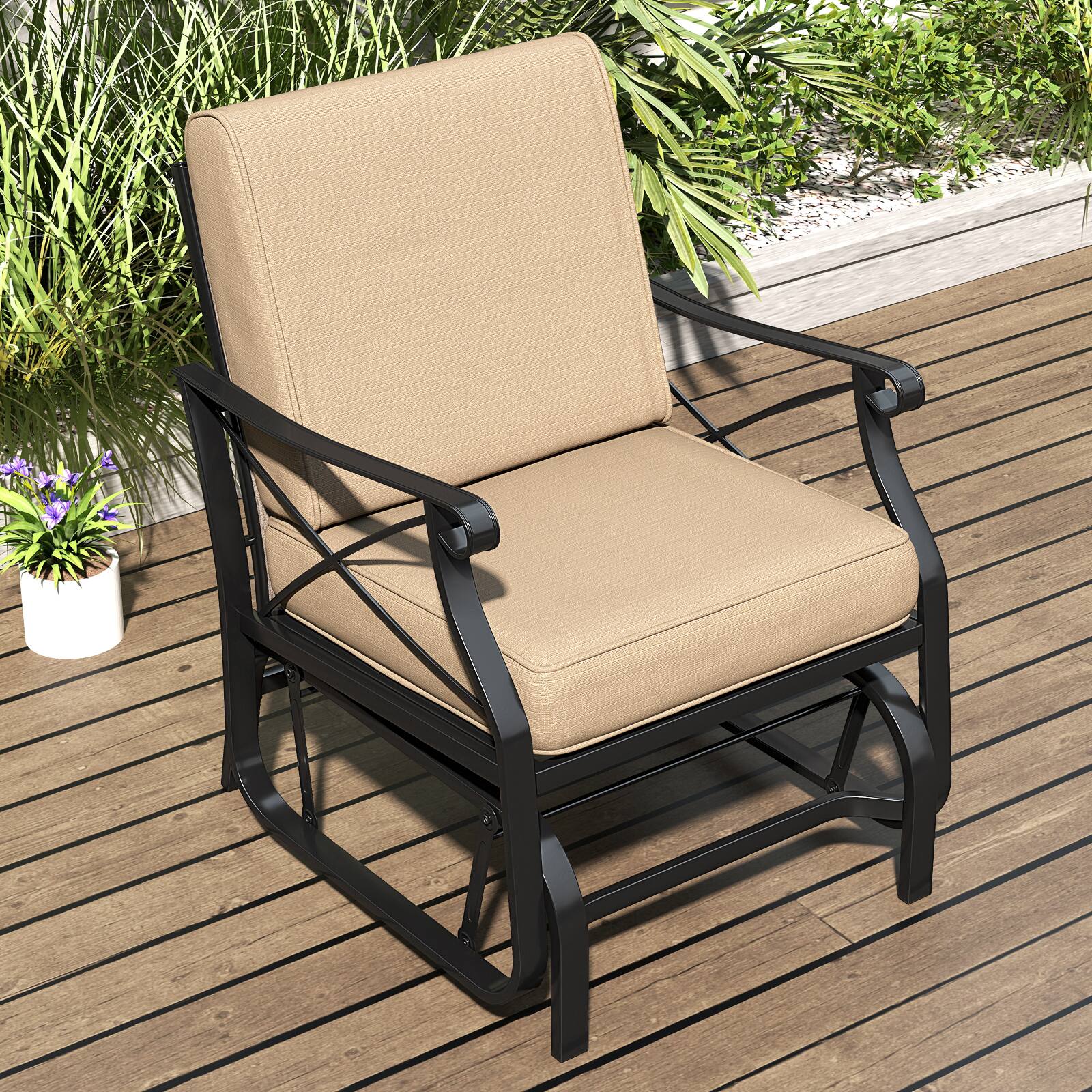 Alt View 1. Costway - Costway 1 PCS Outdoor Glider Rocking Chair Patio Gliding Chair Furniture with Metal Frame - Black,Brown.