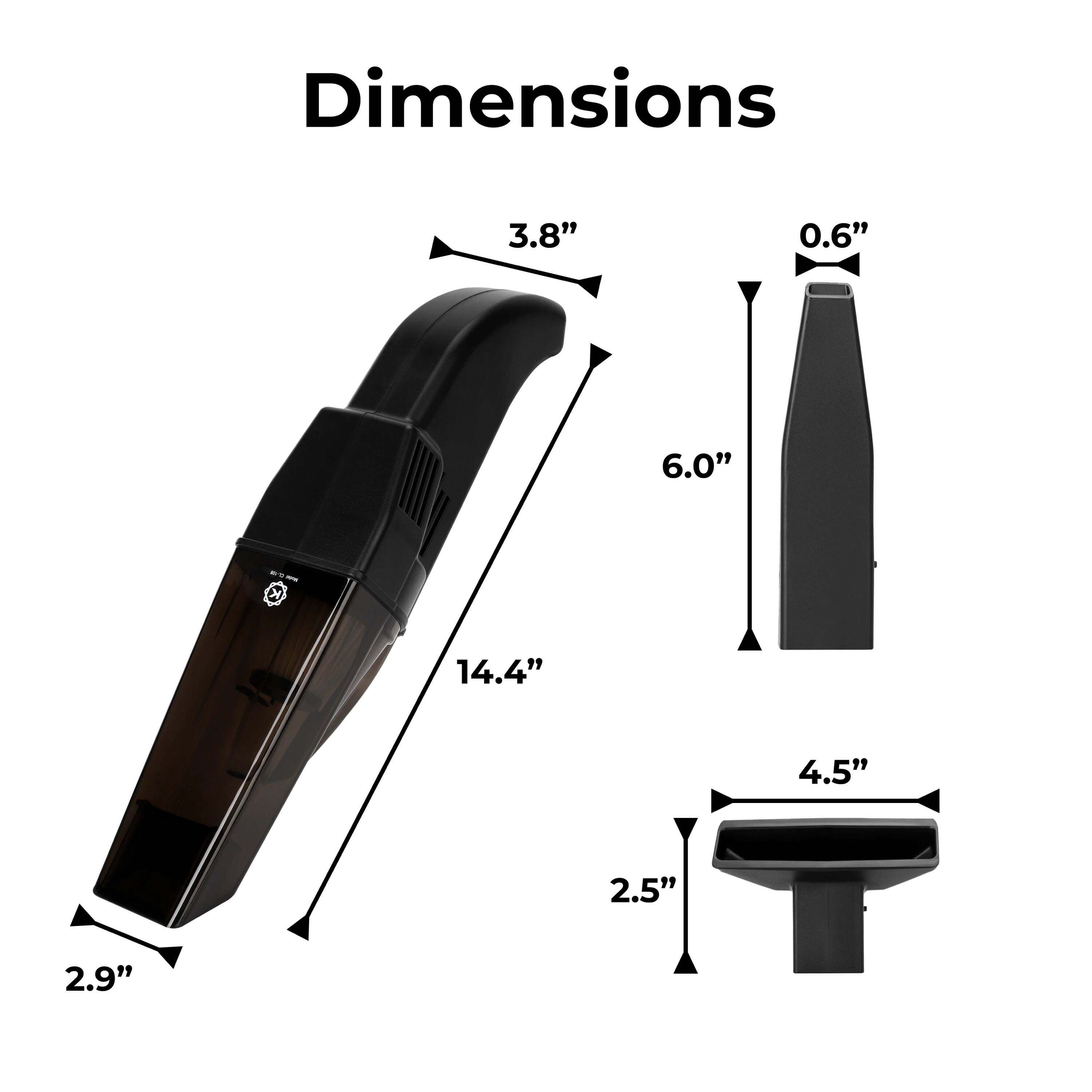 Dimensions: 2.9", 3.8", 4.5", 6.0", 14.4", 0.6"