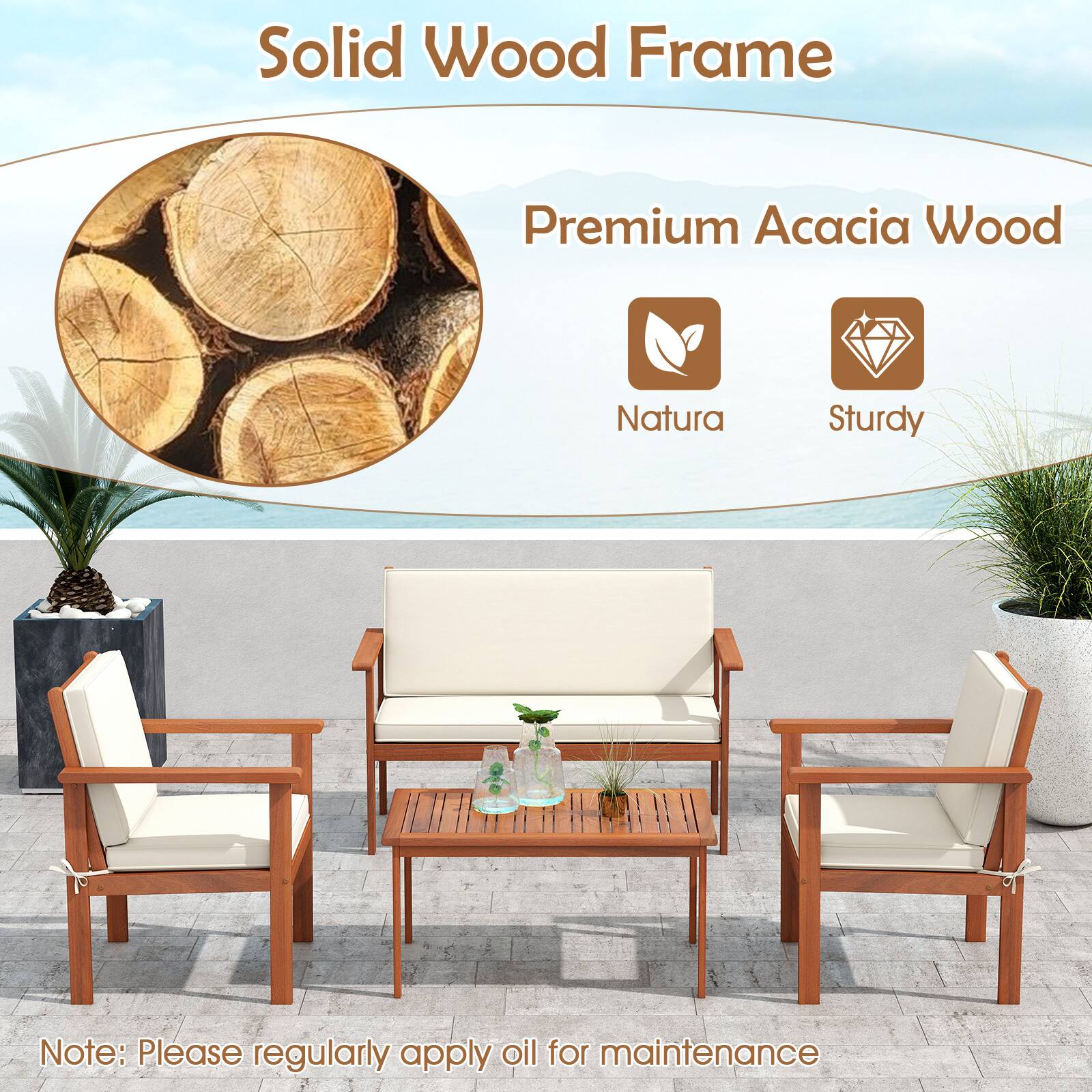 Solid Wood Frame Premium Acacia Wood Natura Sturdy Note: Please regularly apply oil for maintenance.