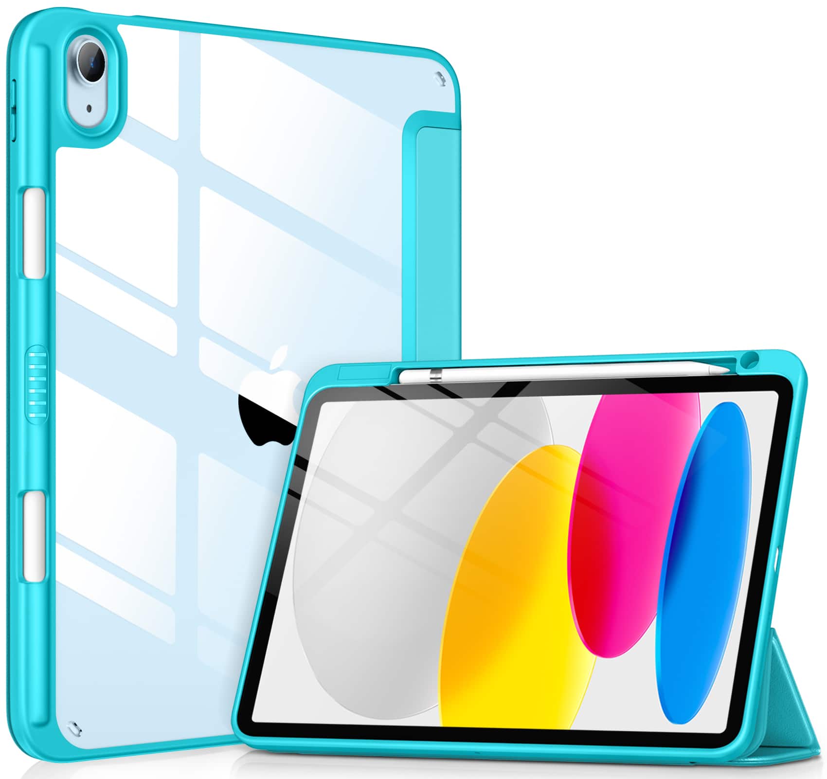 Front. DTTO - Case for iPad (A16) 11-inch 2025 and iPad 10th Generation 10.9 Inch 2022, Clear Back and TPU Shockproof Frame Cover - Cyan Blue.