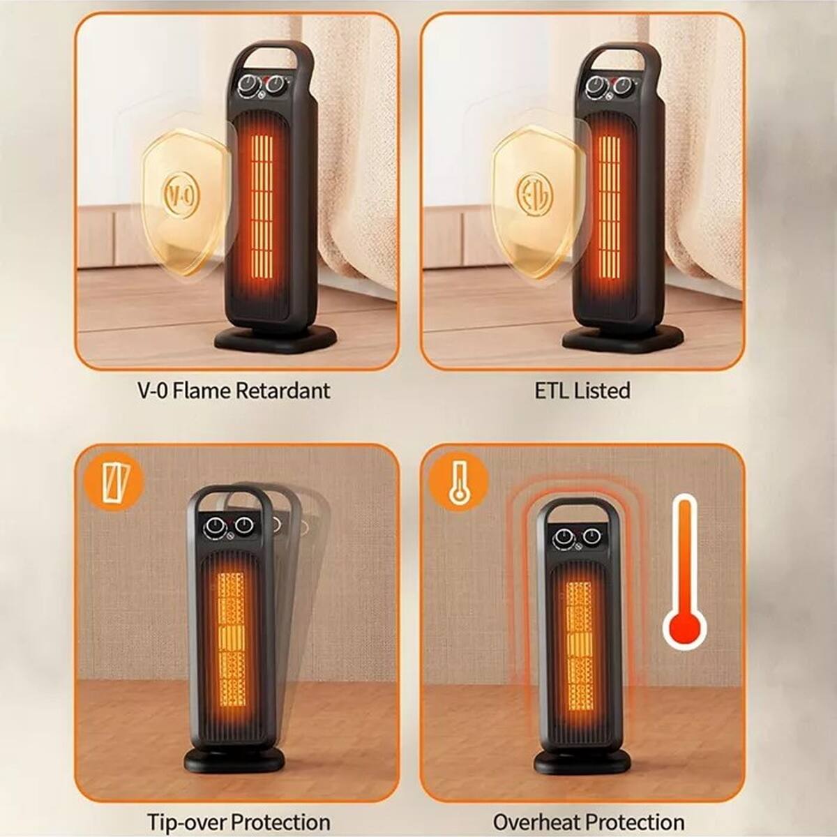 - V-0 Flame Retardant
- ETL Listed
- Tip-over Protection
- Overheat Protection