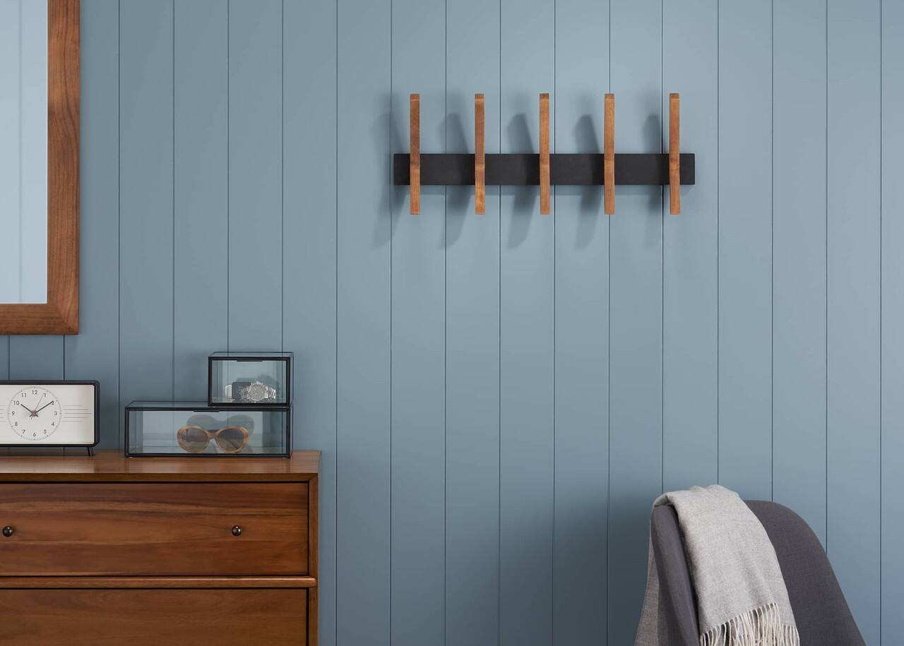 Alt View 12. TRINITY - DRAKESTONE Mid-Century Coat Rack w/ 5 Wooden Hooks Black - Black.