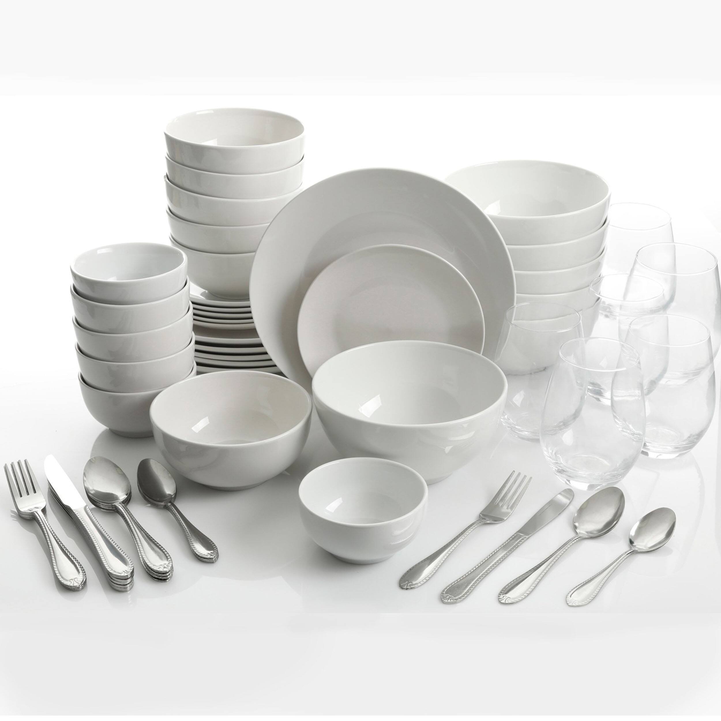 Alt View 1. Gibson - Gibson All U Need 60 Piece Ceramic Dinnerware Combo Set with Drinkware and Flatware - White.