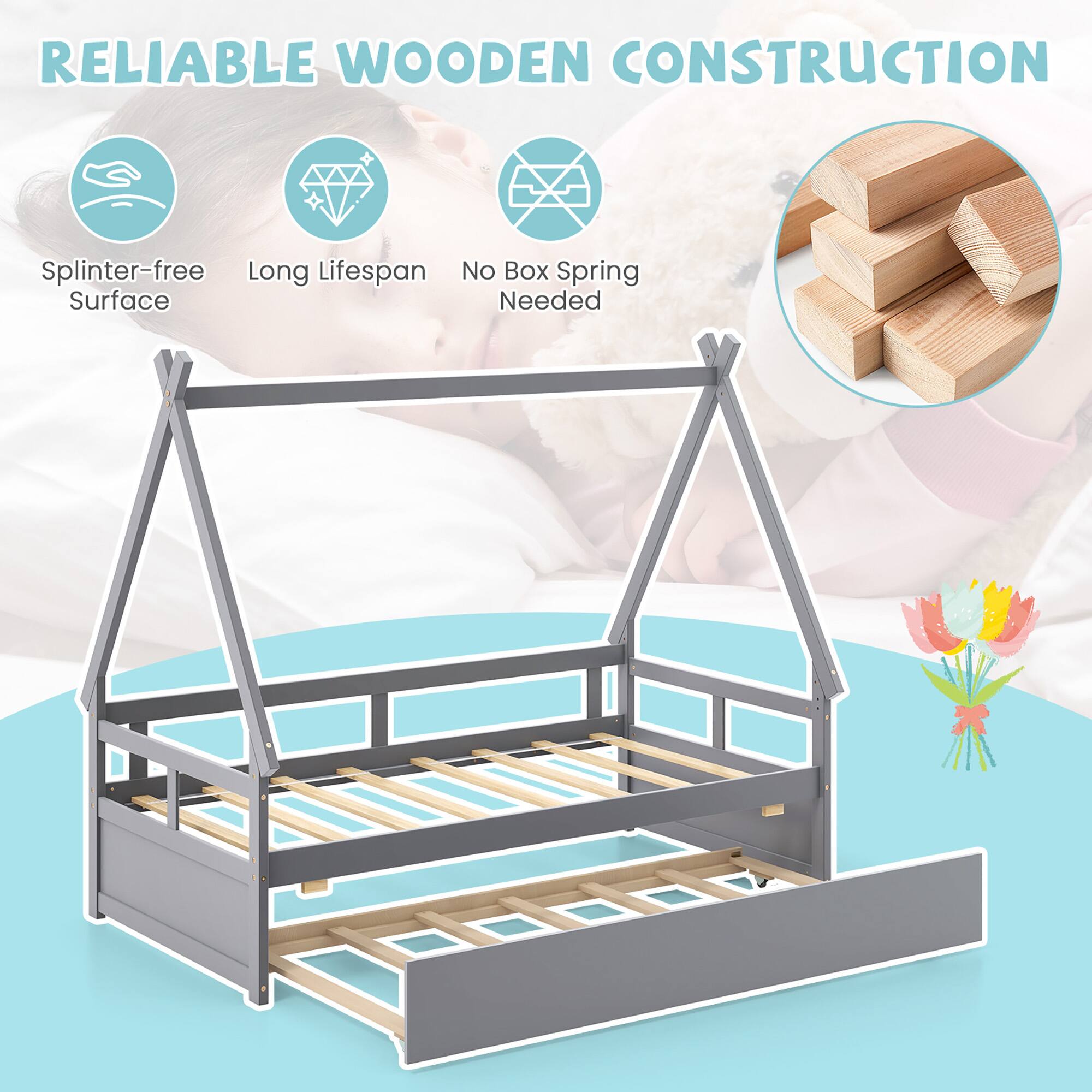 RELIABLE WOODEN CONSTRUCTION

- Splinter-free Surface
- Long Lifespan
- No Box Spring Needed