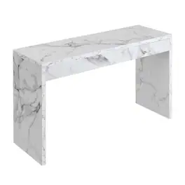 FurniFact - Console Desk Hall Table with Faux Marble Finish - White Faux Marble