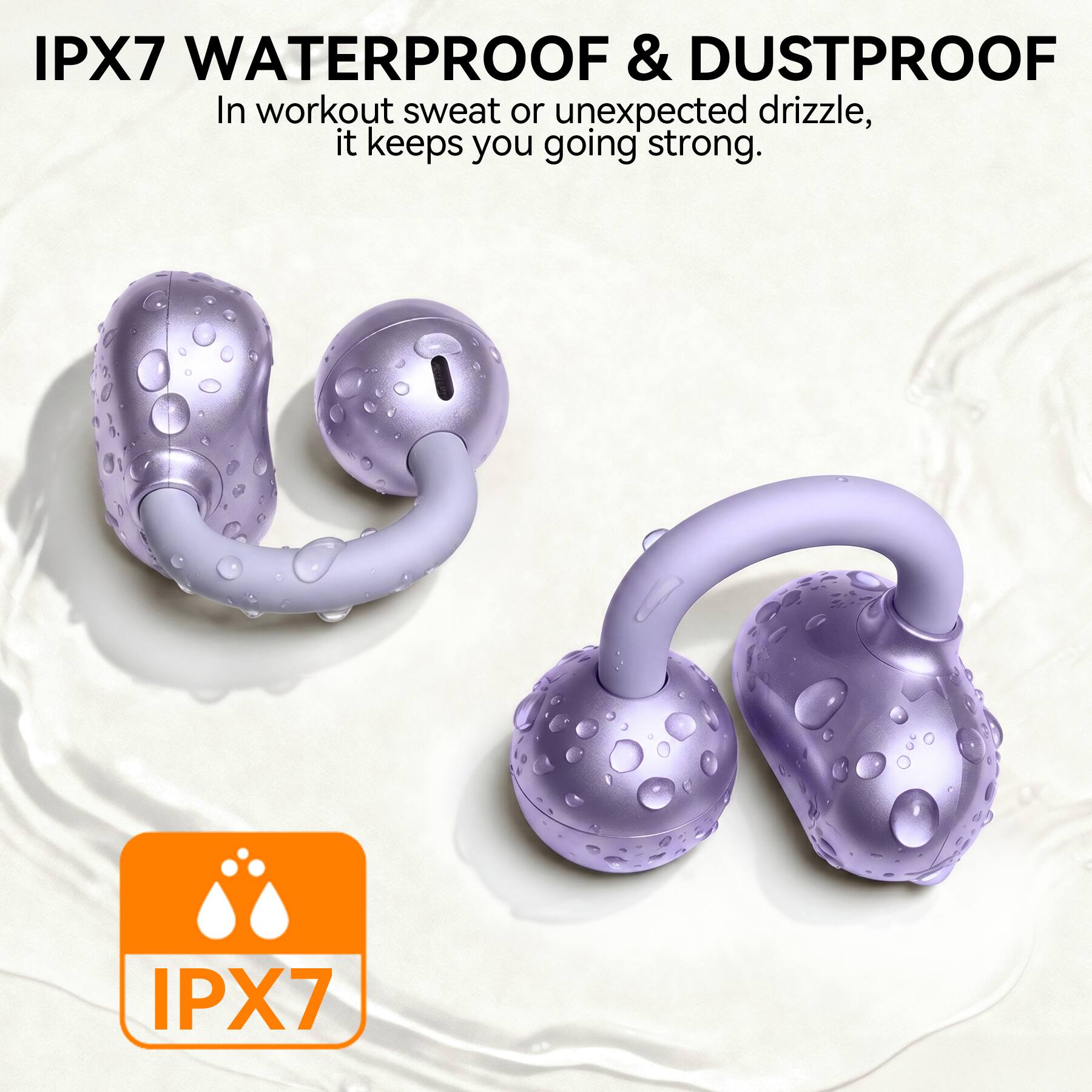 IPX7 WATERPROOF & DUSTPROOF  
In workout sweat or unexpected drizzle, it keeps you going strong.