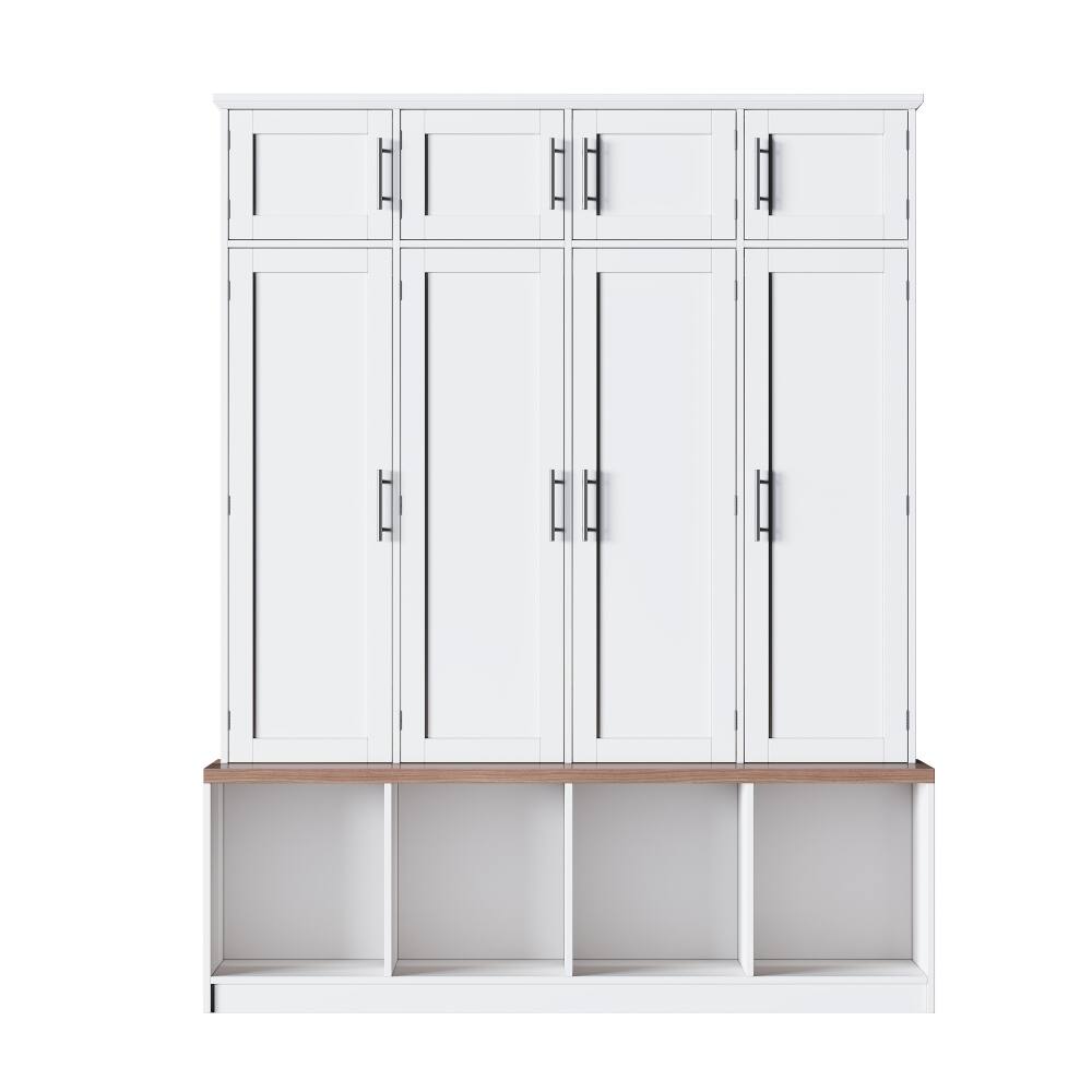 Alt View 4. Loheer - Loheer Farmhouse Hall Tree with Bench, White Entryway Shoe Cabinet, Tall Organizer - White.