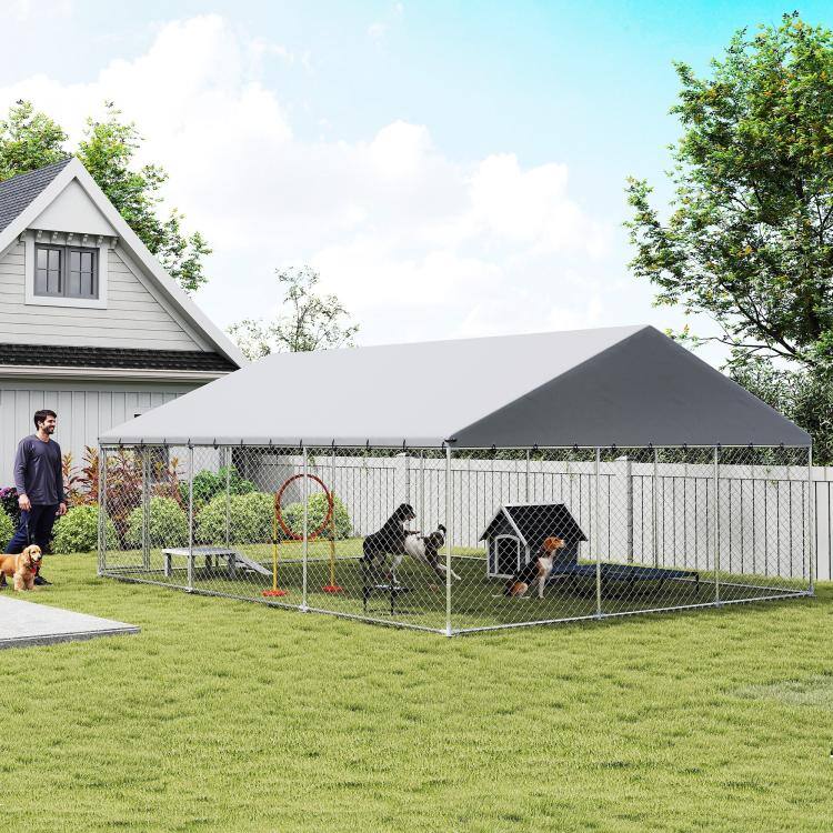 Alt View 2. PULUZ - Heavy Duty Outdoor Dog Kennel with Waterproof Roof, 2 Secure Latches, Chain Link Dog Run for Backyard, 20' x 15' x 8'.
