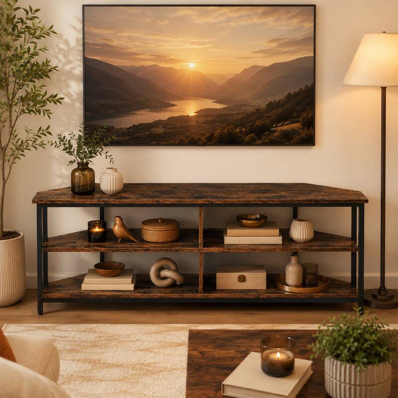 Alt View 2. WELLFOR - 3-Tier Corner TV Stand for TVs up to 65",Industrial Entertainment Center Console Table with Power Outlets and USB Ports - Black.