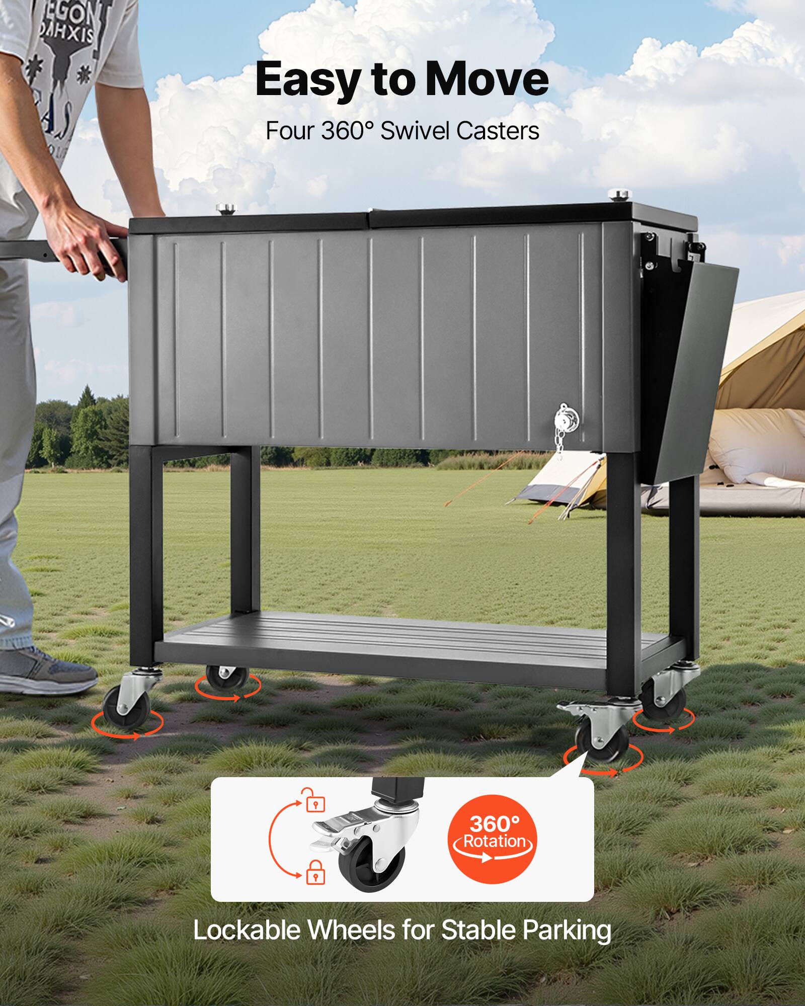 Easy to Move  
Four 360° Swivel Casters  

Lockable Wheels for Stable Parking  
360° Rotation