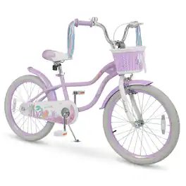 Costway - 20" Girls Bike with Removable Basket, Streamers, Hand Brake & Coaster Brake, Saddle - Purple