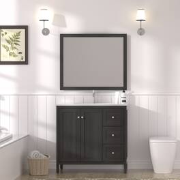 Boyel Living - 35.5 in Bathroom Vanity Bathroom Cabinet with SMC Resin Basin and Soft-Close Doors and 3 Drawers in Munich - Black
