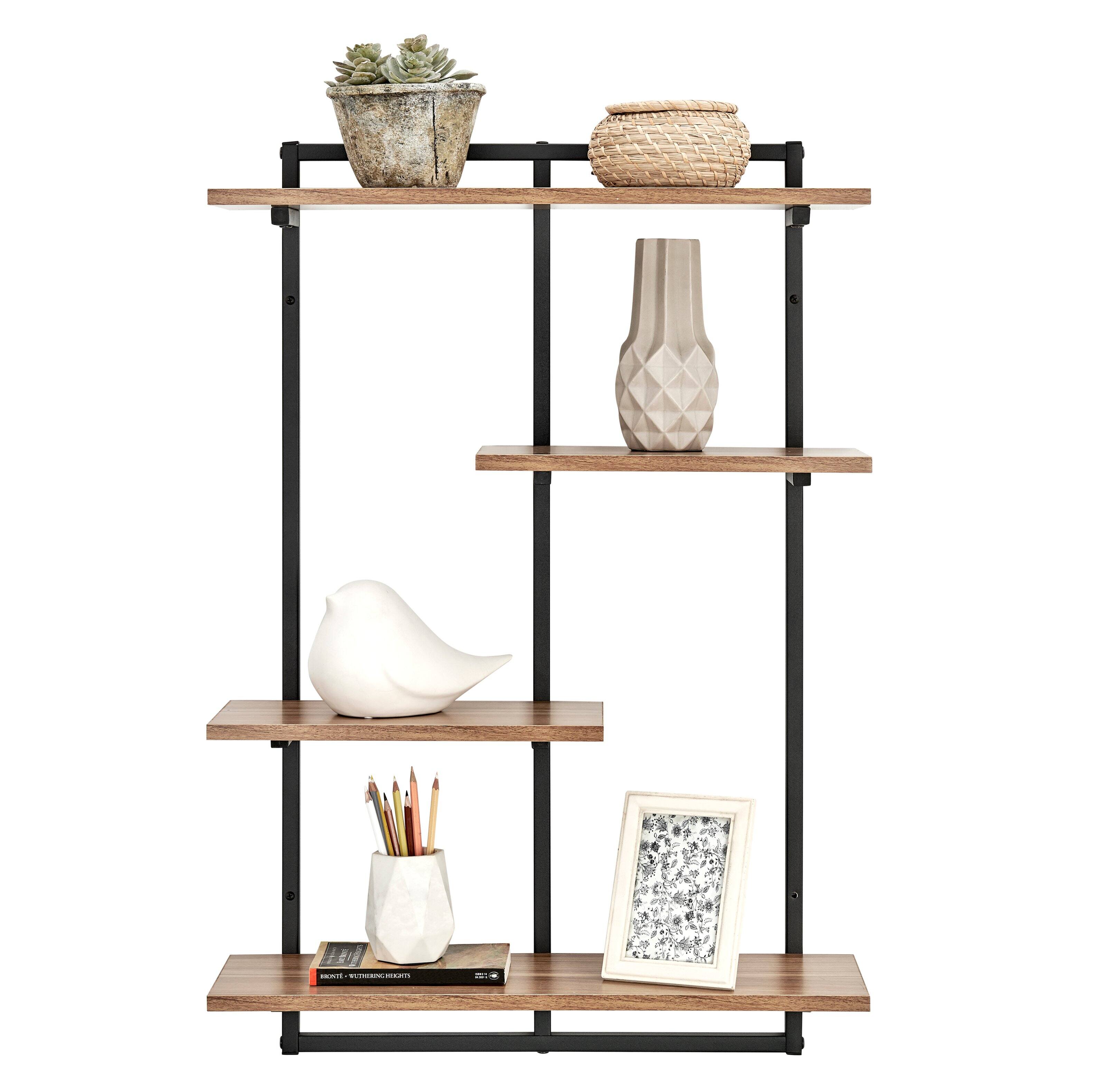 Alt View 2. Danya B - Rhodes 4 Tier Windowsill Wall Shelf - Black Metal Frame and Light Walnut MDF Shelves - Black, Light Walnut.