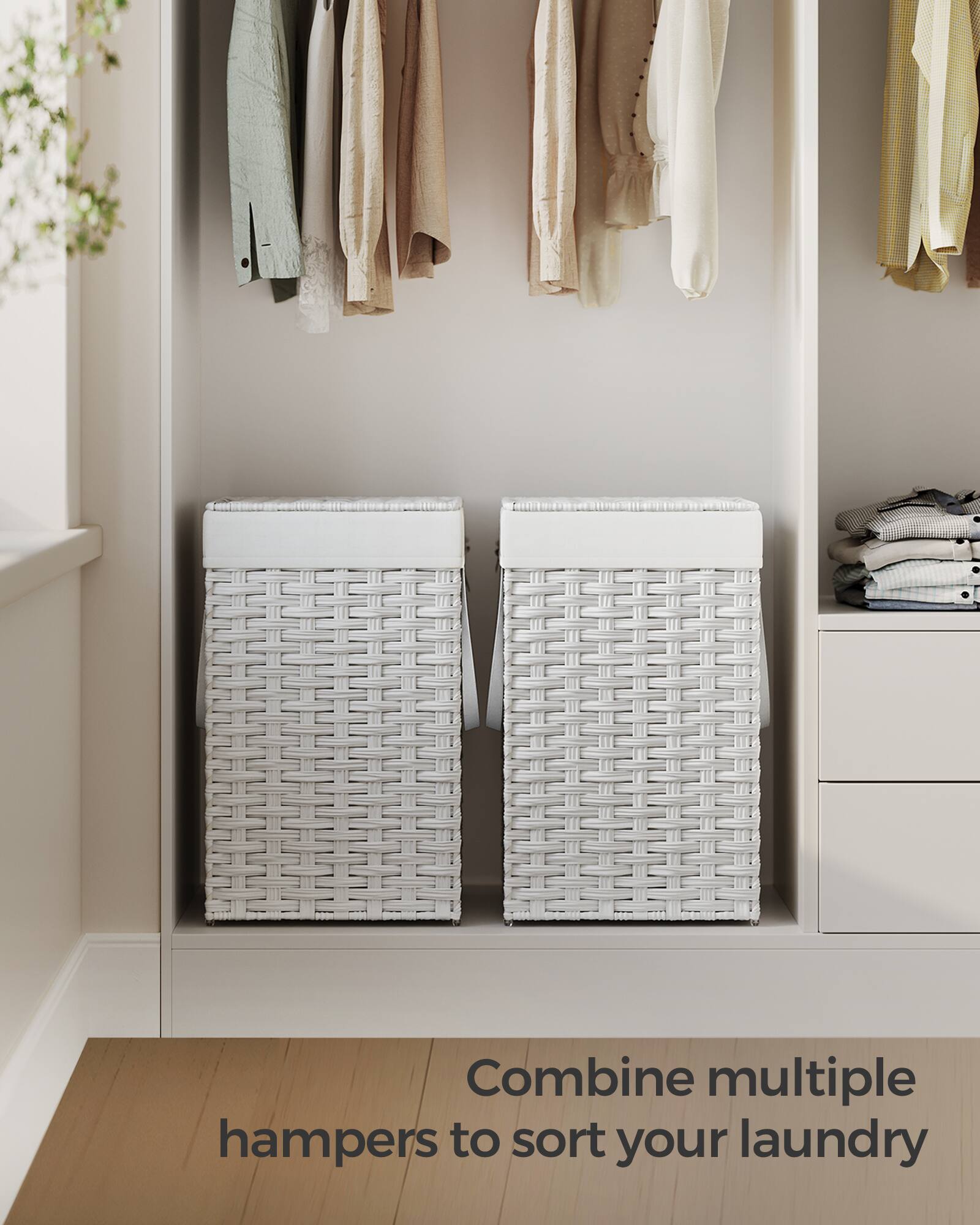 Combine multiple hampers to sort your laundry