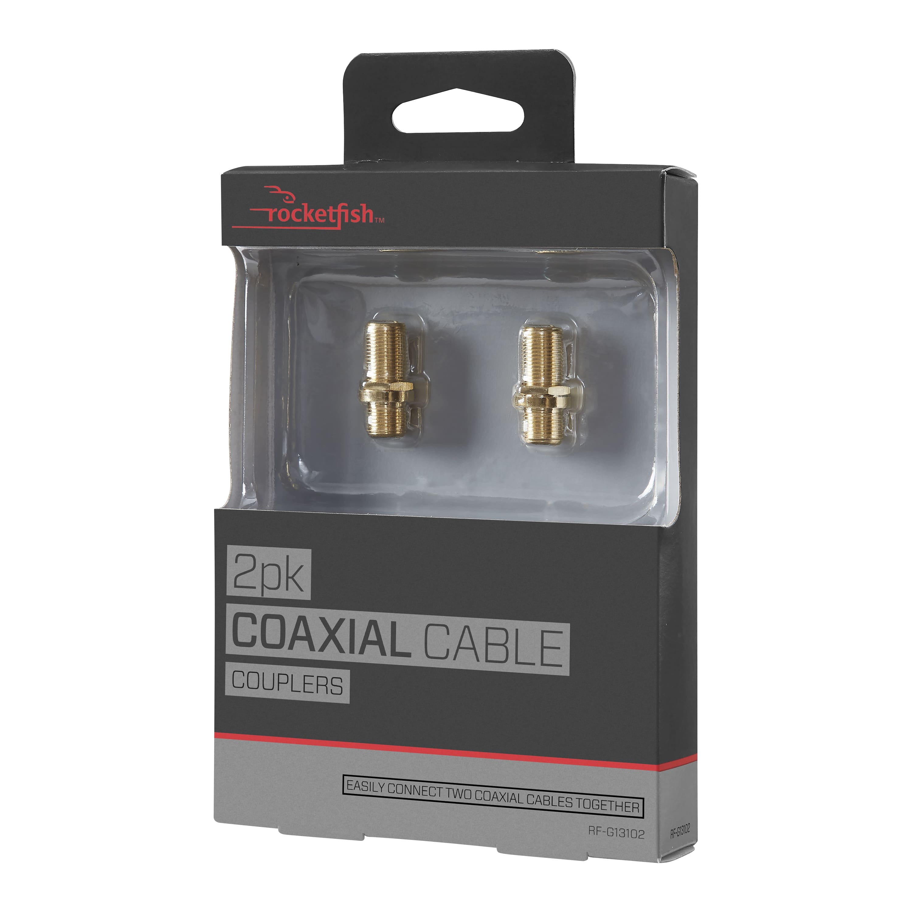 rocketfish... 2pk COAXIAL CABLE COUPLERS EASILY CONNECT TWO COAXIAL CABLES TOGETHER RF-G13102