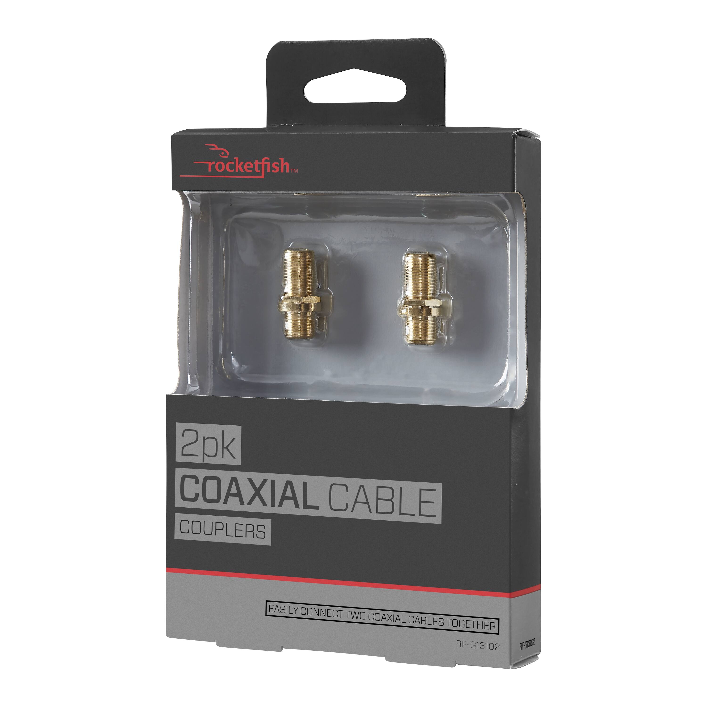 rocketfish... 2pk COAXIAL CABLE COUPLERS EASILY CONNECT TWO COAXIAL CABLES TOGETHER RF-G13102