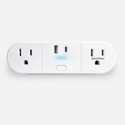 Front. Emerson - Emerson SmartVoice 4-in-1 Dual Wall Plug, Offline 30+ Voice Commands, No APP, No WIFI, 2 AC Outlets, USB-A, USB-C, Timer - White.