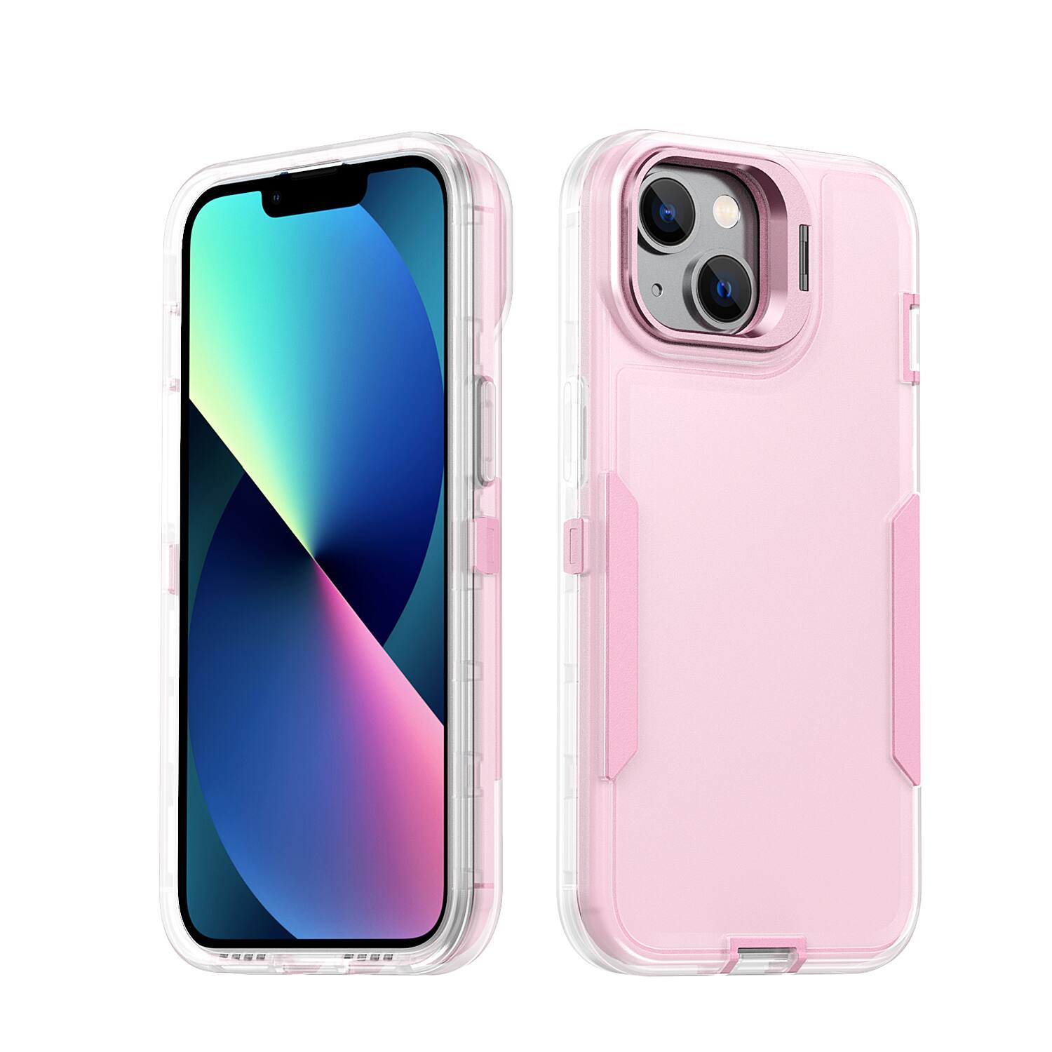 Angle. Dteck - For Apple iPhone 17e/16e/14/13 Rugged Case, Heavy Duty Dual Layer Shockproof Lens Kickstand Drop Protection Cover - Pink.