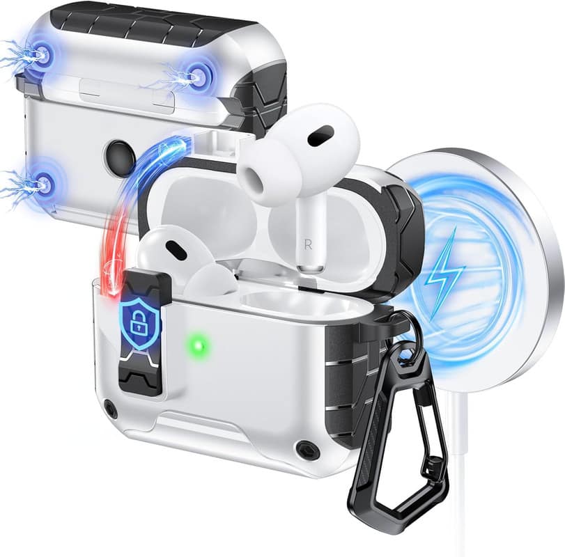 RISOKEYS - Auto-Open for AirPods Pro 3 Gen Case with Built-in Magnets, [One-Press Auto-Open] [Compatible with Mag-Safe Charging]