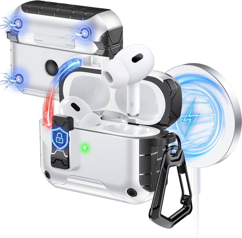 Front. RISOKEYS - Auto-Open for AirPods Pro 3 Gen Case with Built-in Magnets, [One-Press Auto-Open] [Compatible with Mag-Safe Charging].