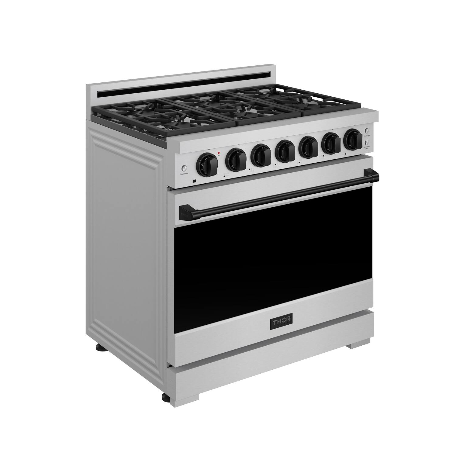 Left. Thor Kitchen - Gordon Ramsay Series by Thor Kitchen 6.0 Cu. Ft Freestanding Gas Range with Black Hardware - Stainless Steel.