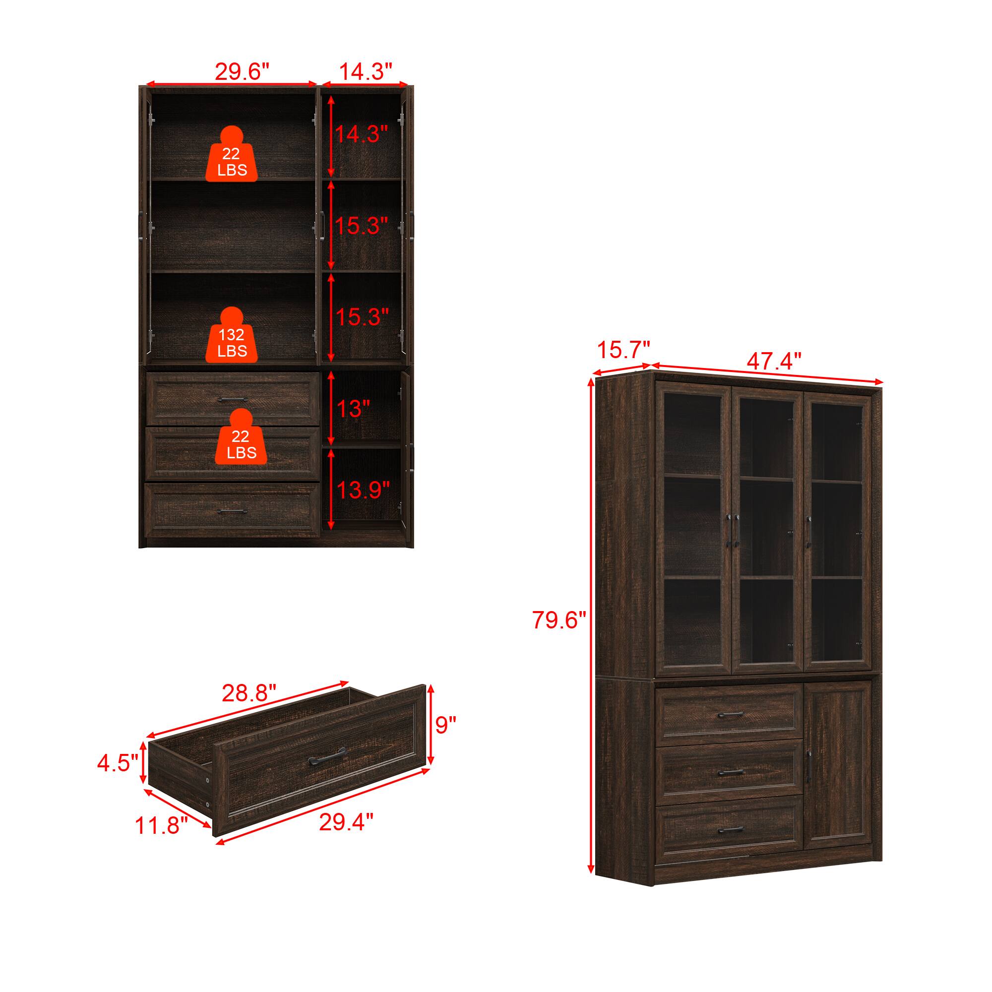 - 29.6" x 14.3" x 14.3" x 15.3" x 15.3" x 13" x 13.9" x 22 LBS x 132 LBS x 22 LBS
- 15.7" x 47.4" x 79.6"
- 28.8" x 9" x 4.5" x 11.8" x 29.4"