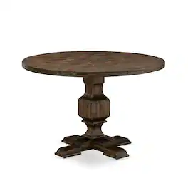 East West Furniture - IR3-07-TP IRVING Round Dining Table with Pedestal, Rustic Rubberwood Table in Distressed Jacobean Finish, 48 Inch - Multi-Color