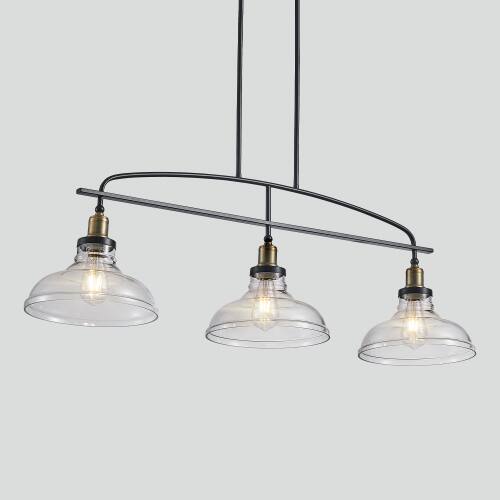 Angle. LISM - 45" Industrial 3-Light Pendant Chandelier Adjustable Height with Clear Glass Shades (Bulb Not Included) - Black.