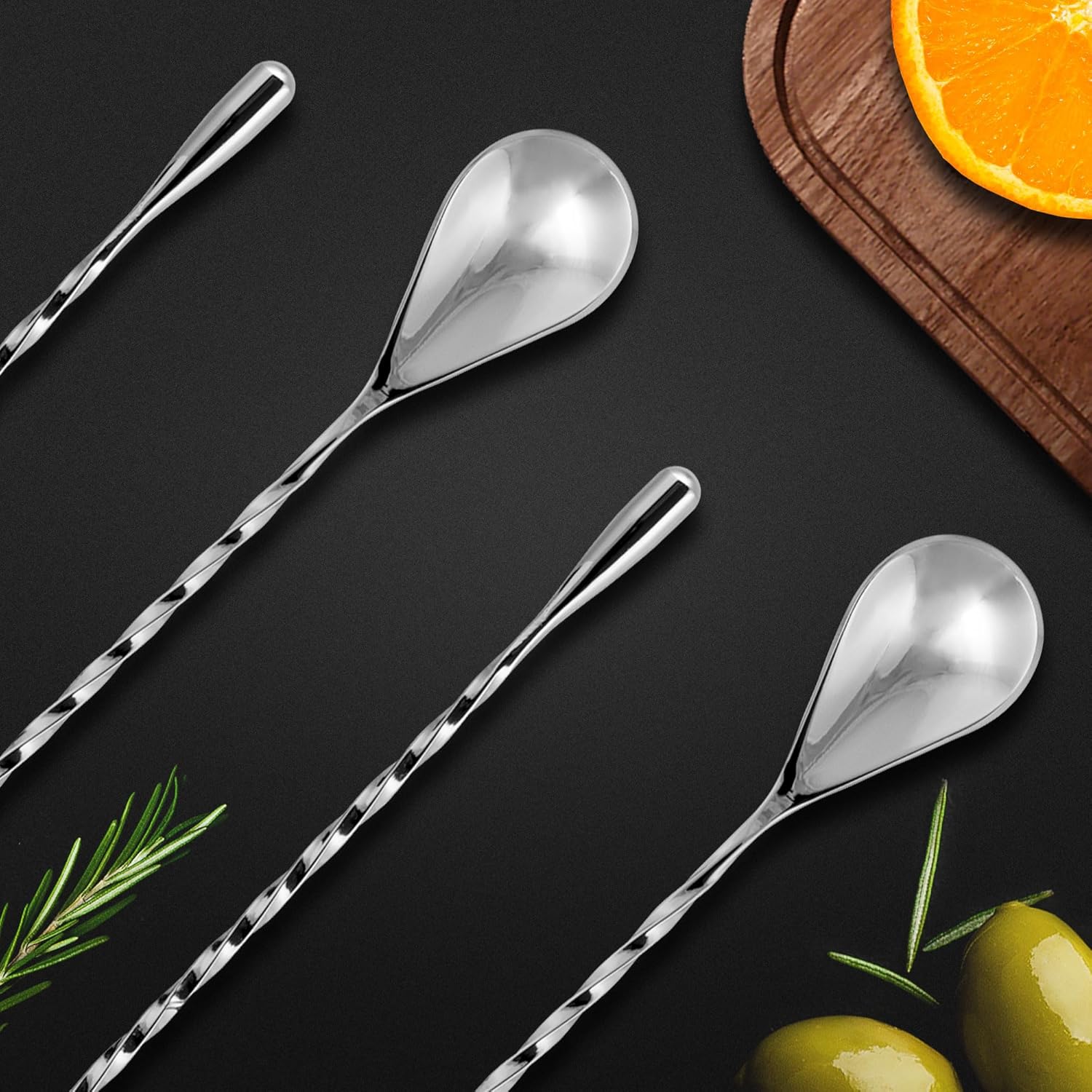 Angle. Zulay Kitchen - Zulay Kitchen Premium 12 Inch Stainless Steel Cocktail Spoon - Long Attractive Spiral Design for Layering Drinks - Silver.