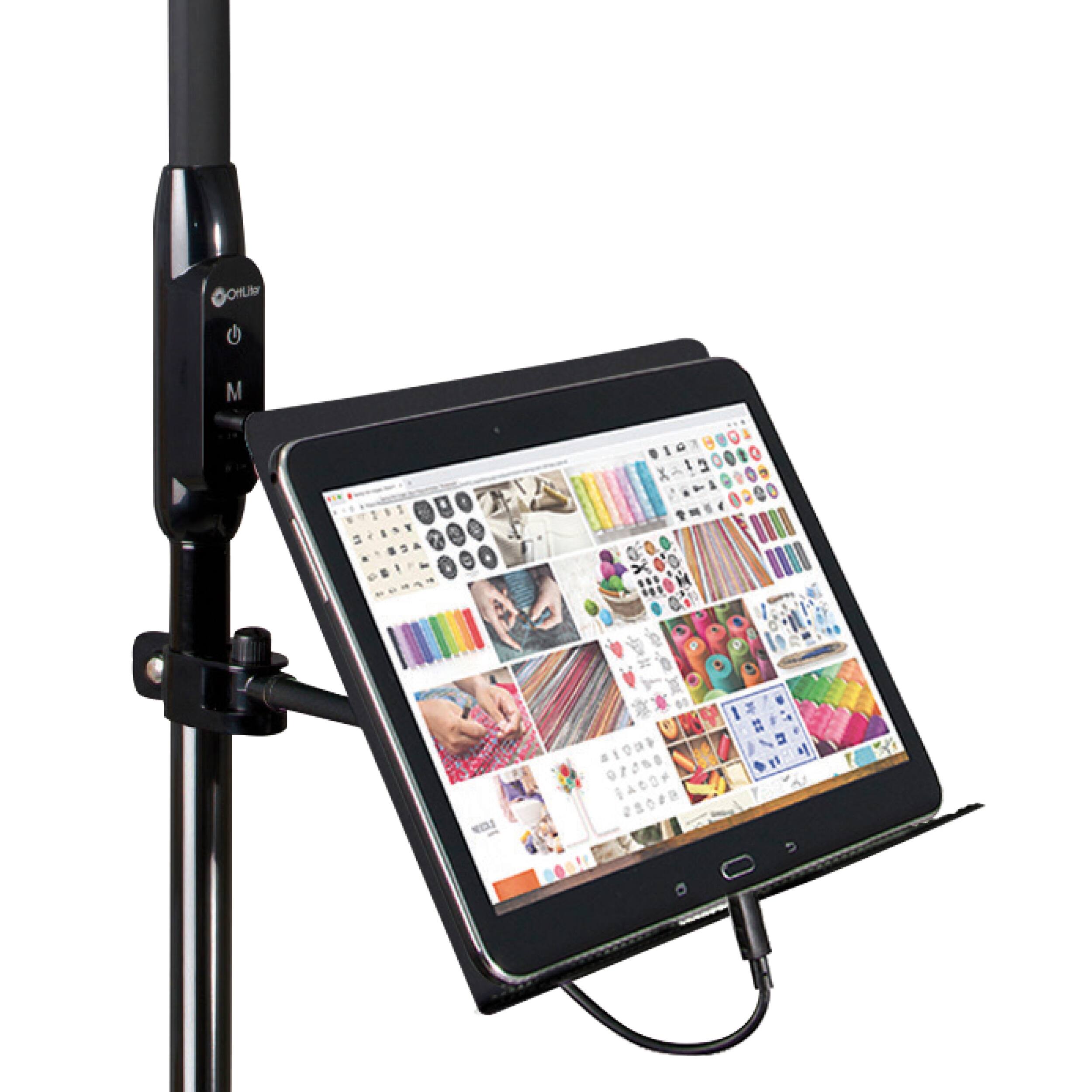 Angle. OttLite - LED Floor Lamp with USB and Tablet Stand - Black.