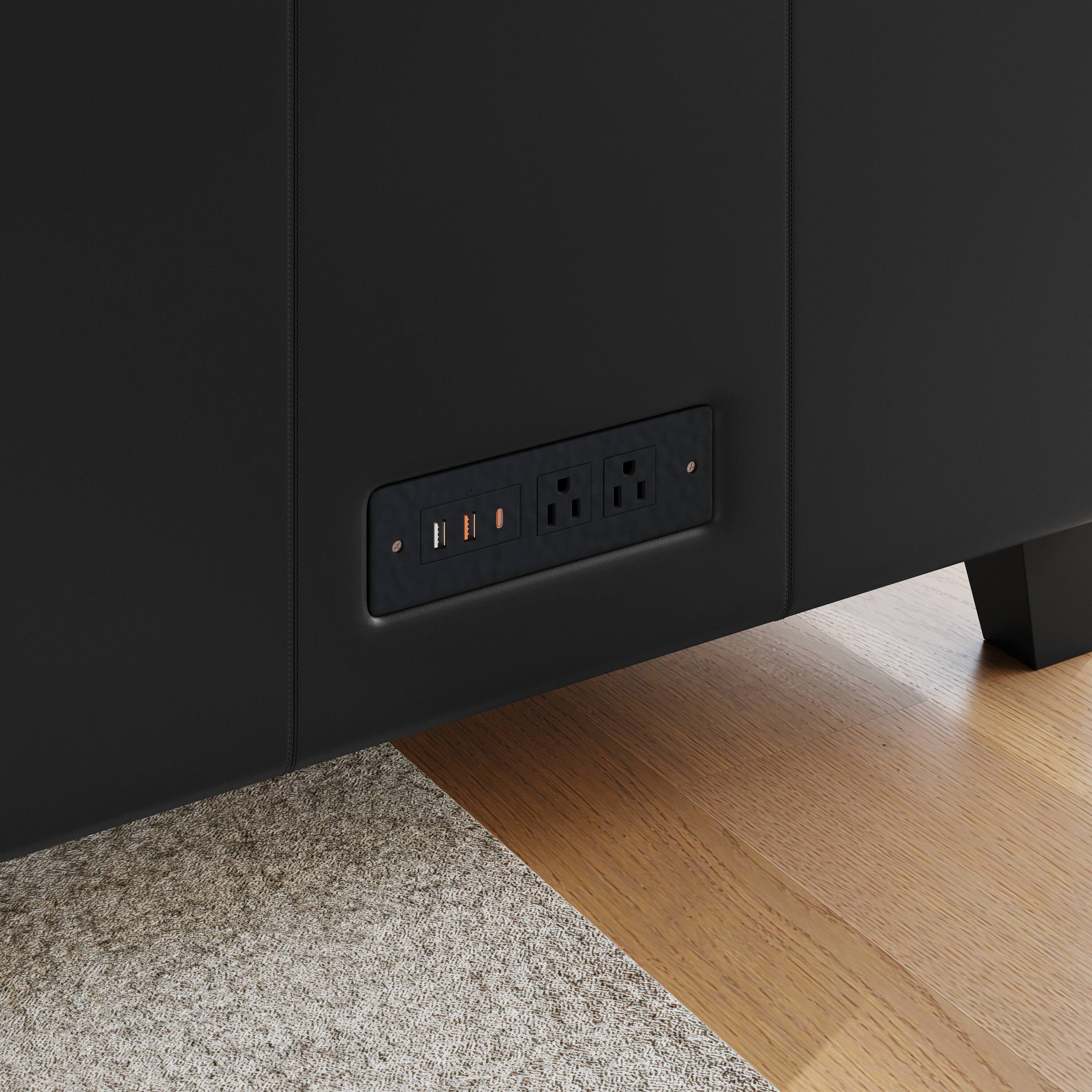 Alt View 2. Flash Furniture - Agent Black LeatherSoft Reception Chair with Right Side Charging Bank, Includes 2 Outlets, 2USB Ports, 1 USB-C Port, Sol - Black.
