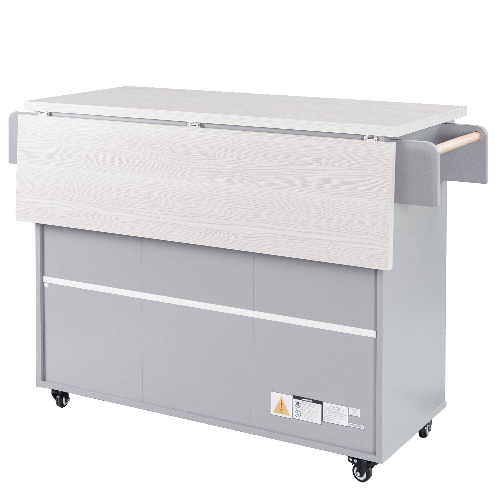 Alt View 3. Forest'nSky - Kitchen Island with Trash Can Storage & Drop Leaf – Rolling Cart with Spice Rack, Towel Rack, Grey - Grey.