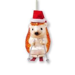 OrnamentallyYou - Skiing Hedgehog Christmas Glass Ornament - Multi-colored