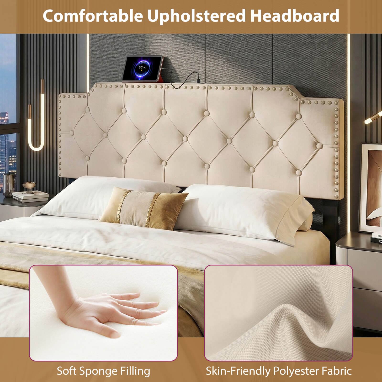 Comfortable Upholstered Headboard

- Soft Sponge Filling
- Skin-Friendly Polyester Fabric