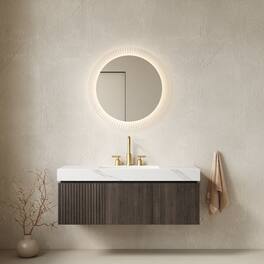 JUJABU - 48" Floating Bathroom Vanity & Sink, Sintered Stone Top & Ceramic Basin - Carrara White